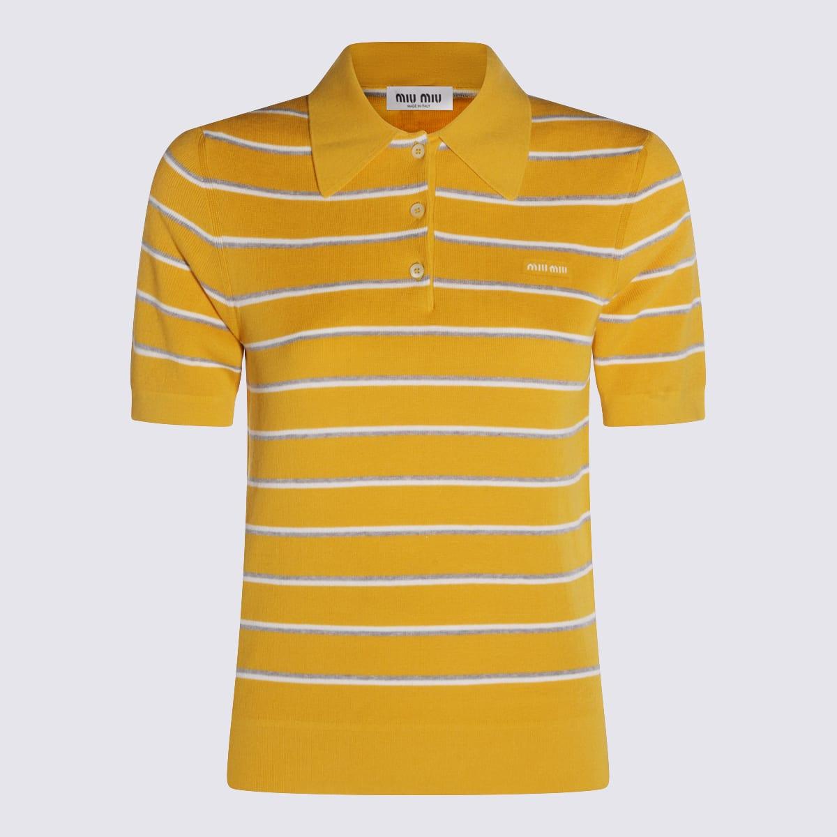 miu miu yellow and white cotton polo shirt