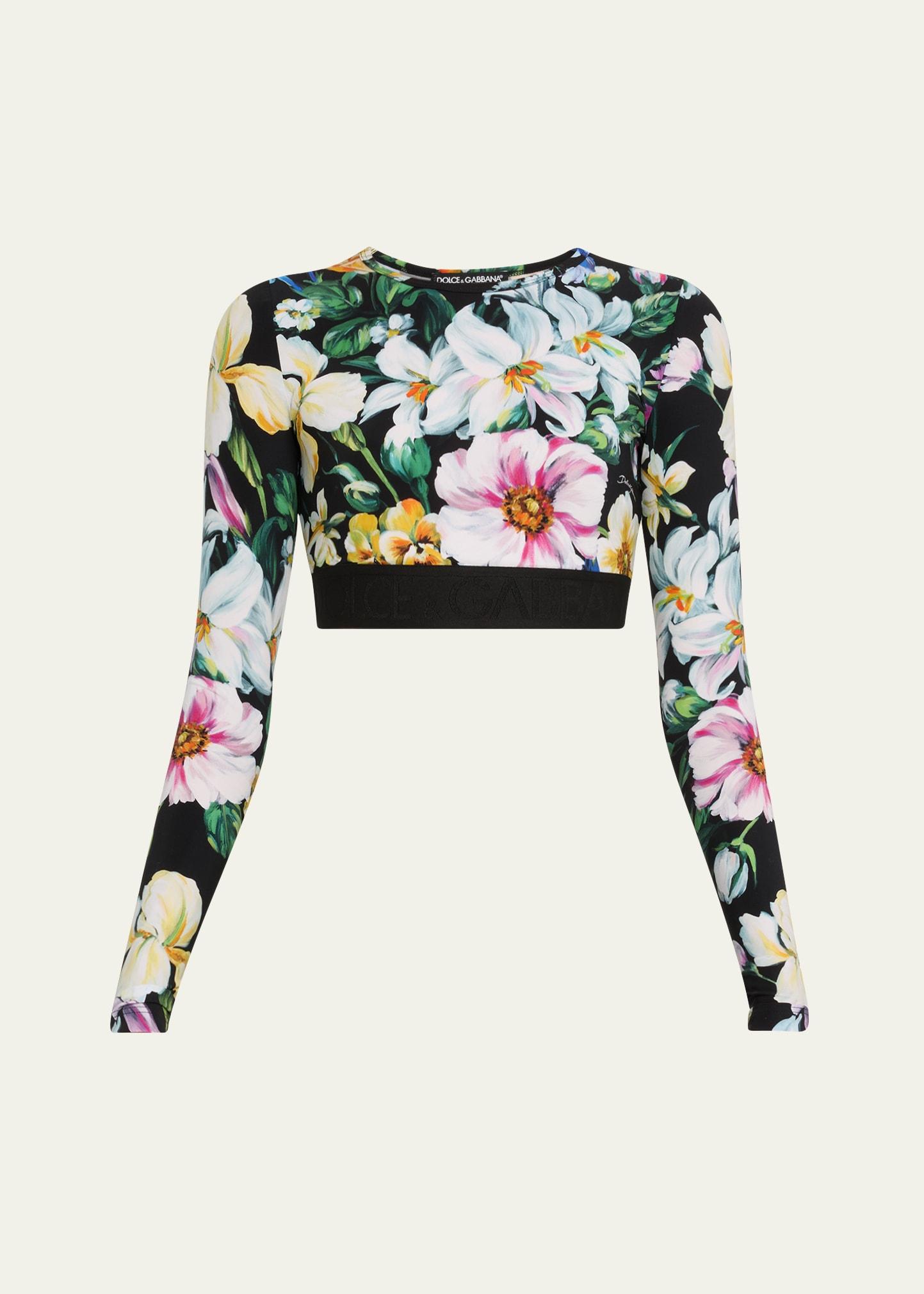 mix fiori long-sleeve crop top