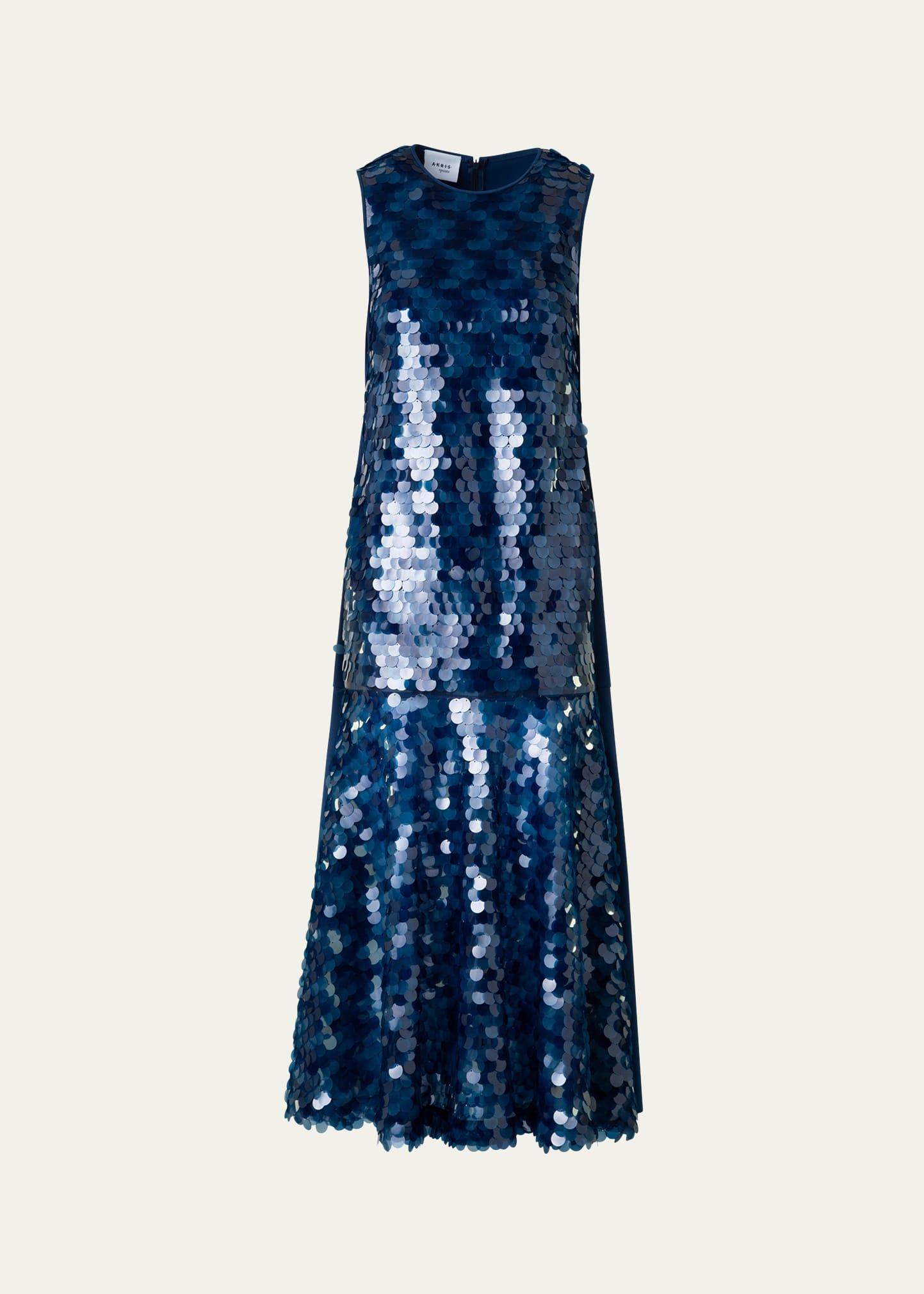 mix-media dot sequined flounce midi dress
