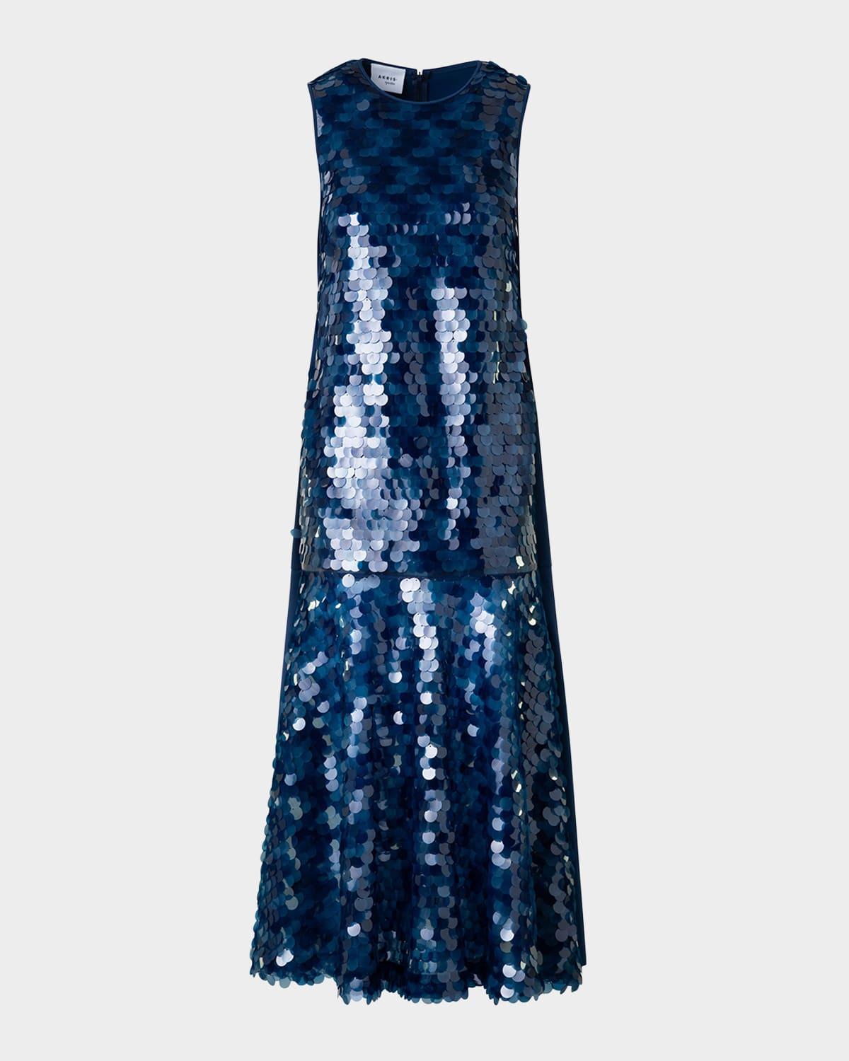 mix-media dot sequined flounce midi dress