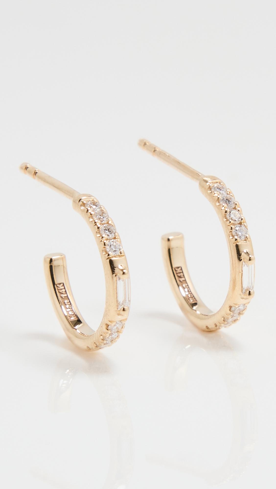 mixed diamond center baguette hoops