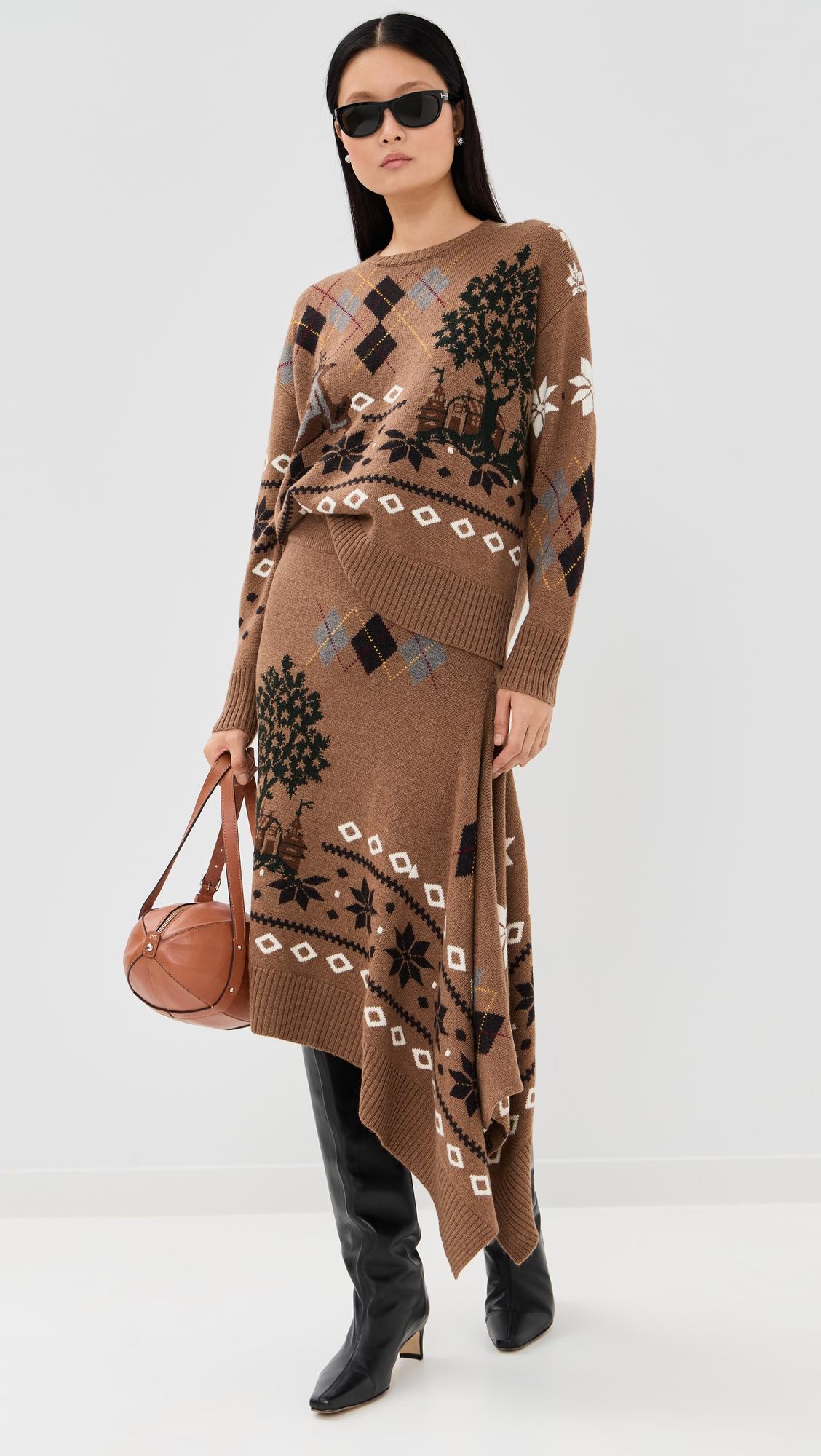 mixed fair isle midi skirt