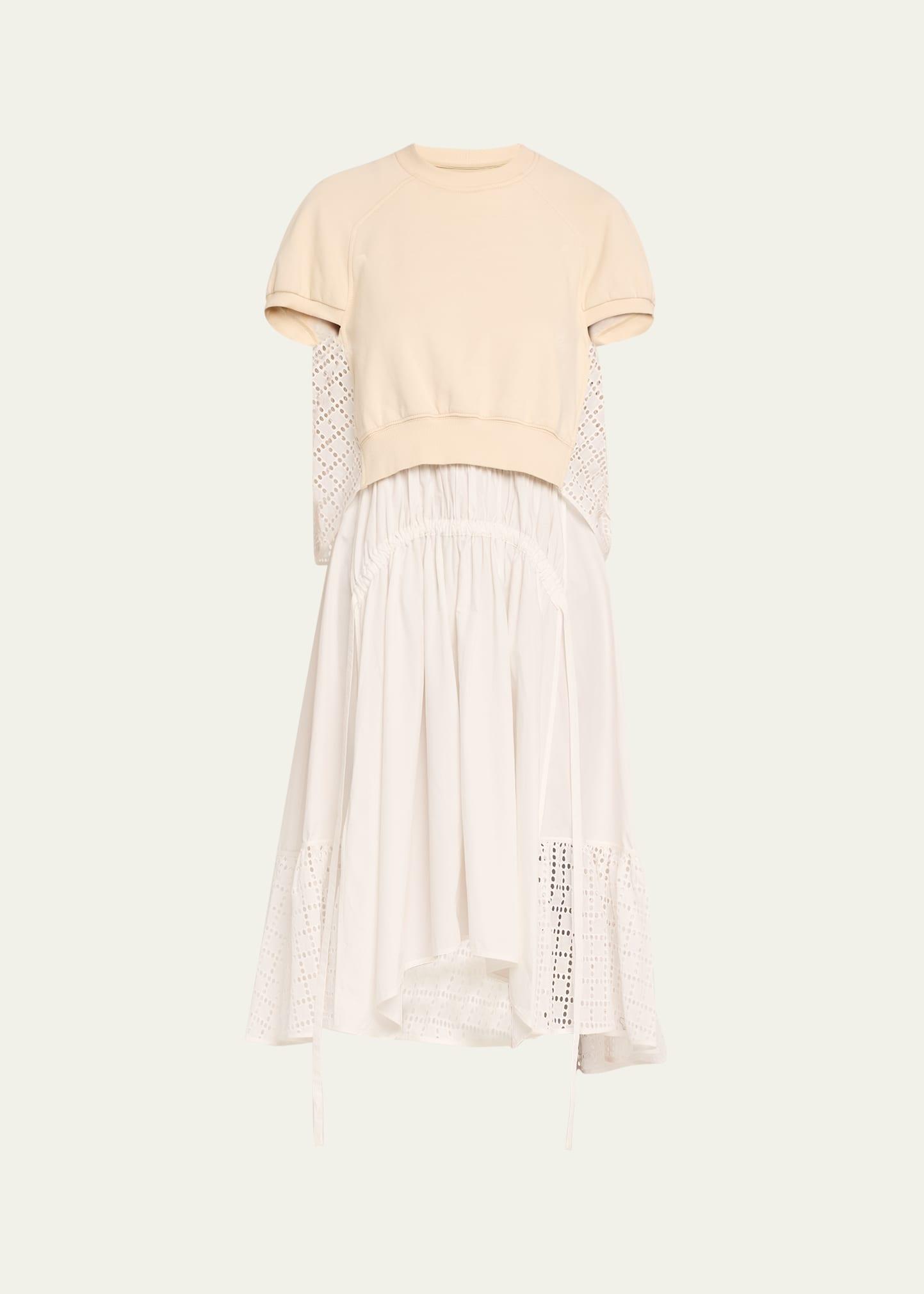 mixed-media broderie anglaise midi dress