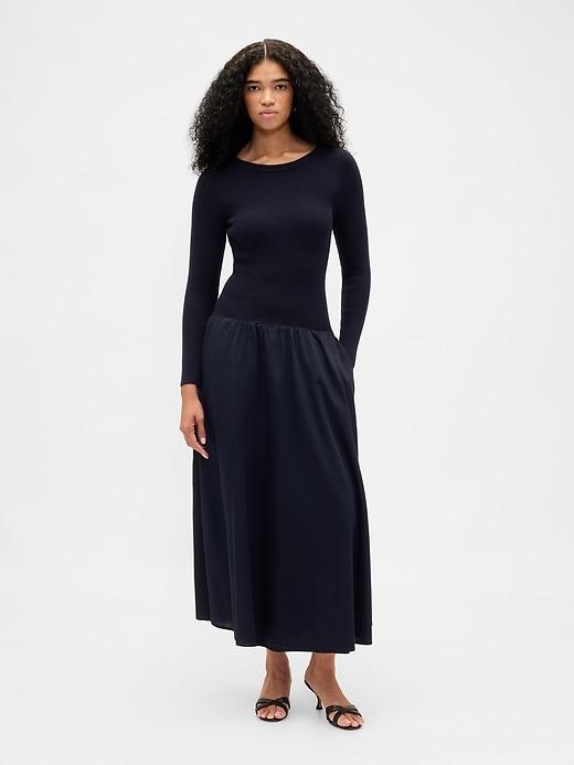 mixed media drop-waist maxi dress