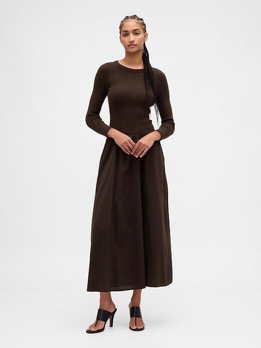 mixed media drop-waist maxi dress