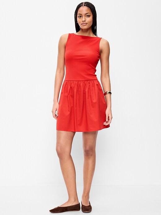 mixed media drop-waist mini dress