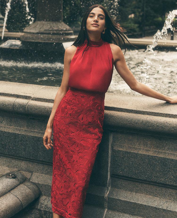 mixed media halter sheath dress