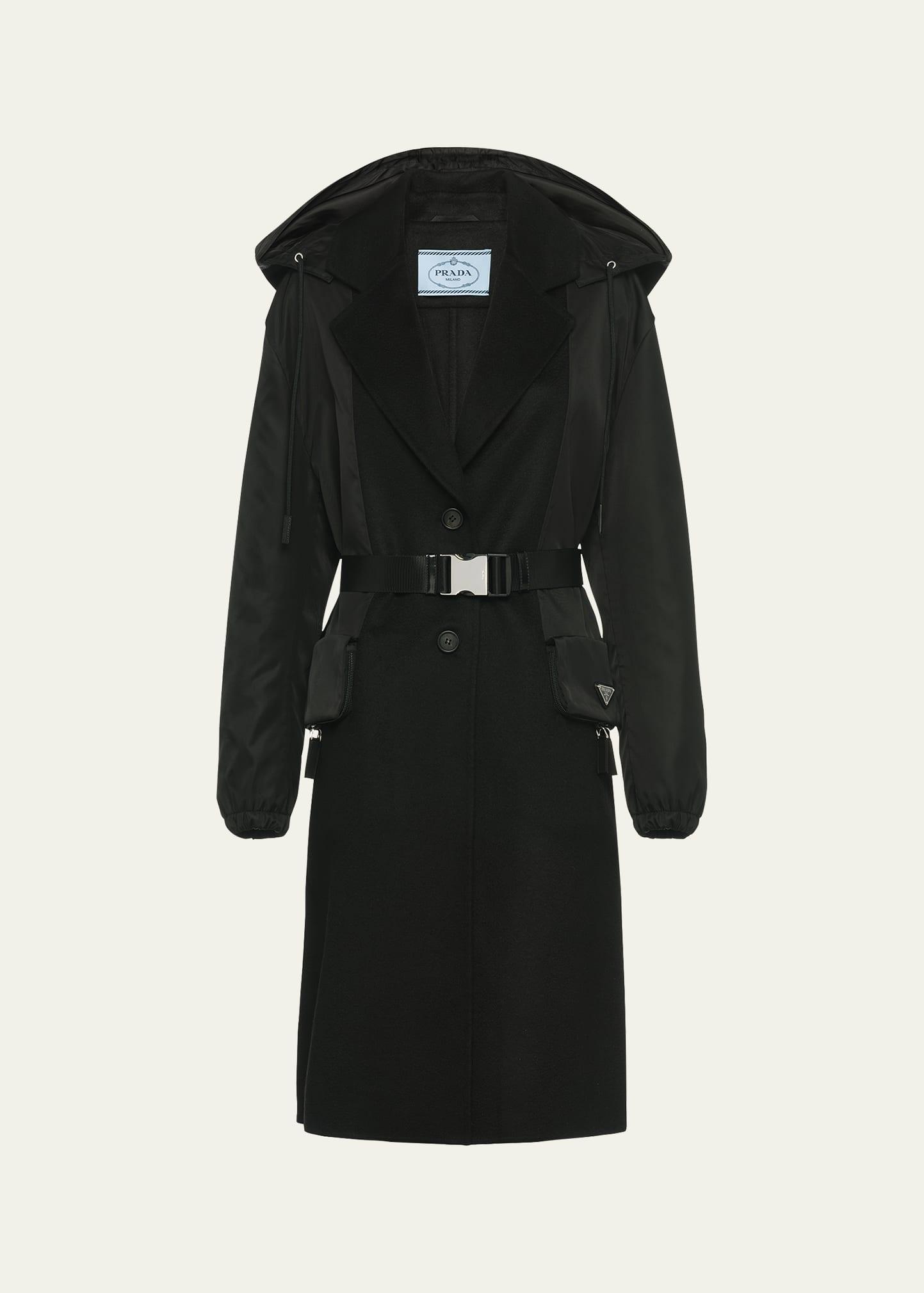 mixed-media hooded cashmere coat