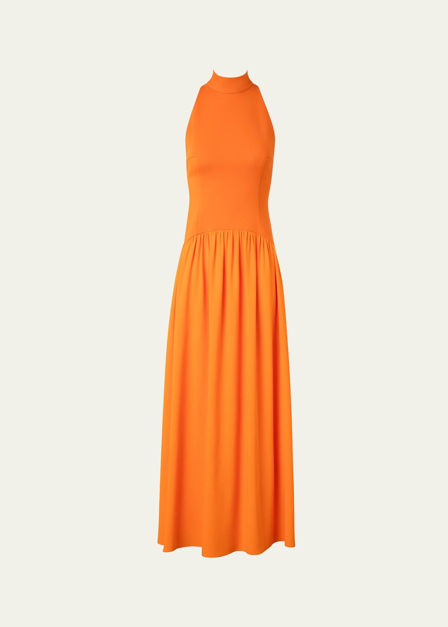 mixed-media jersey halter seersucker pleated skirt dress