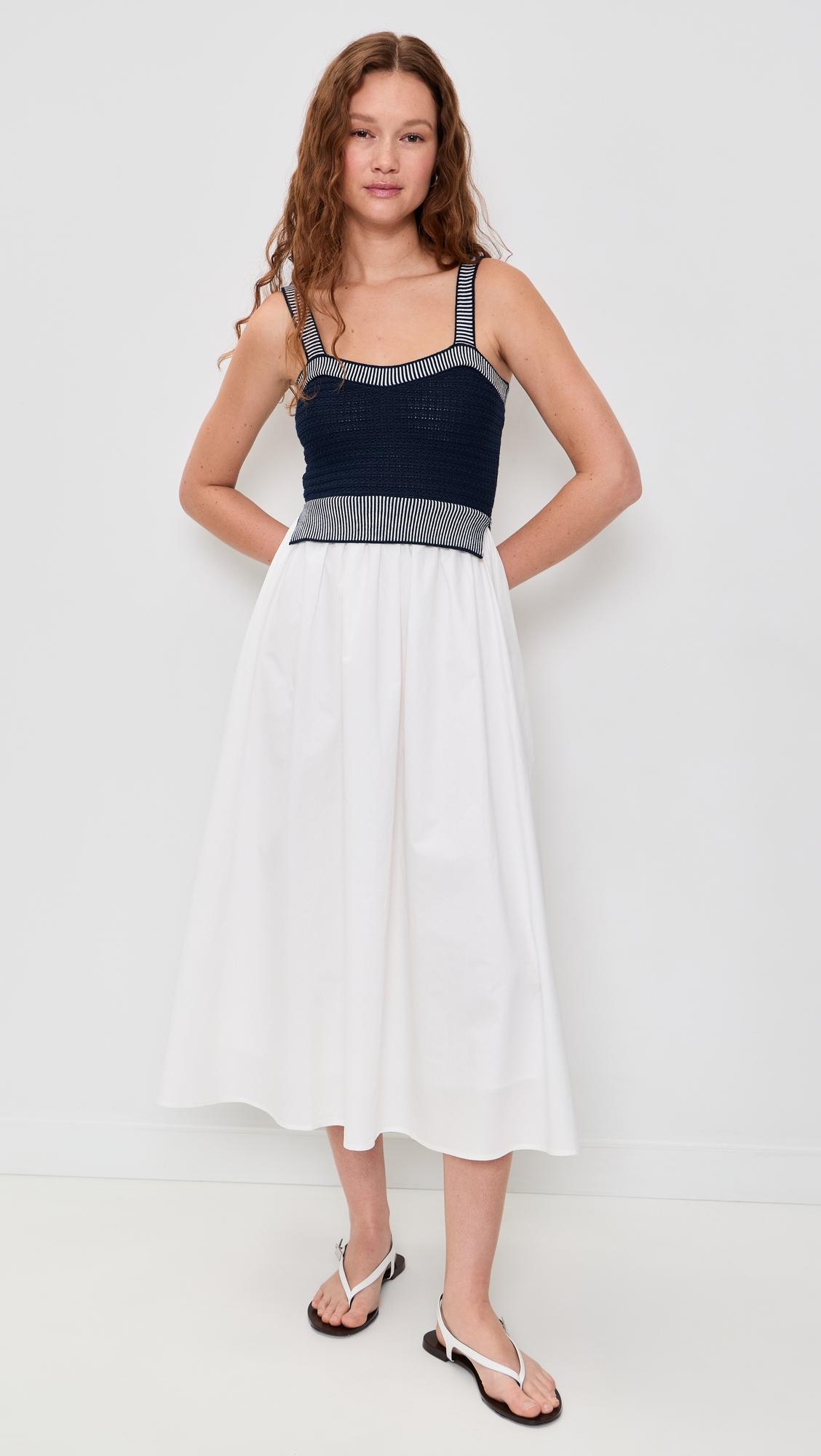 mixed media knit top midi dress