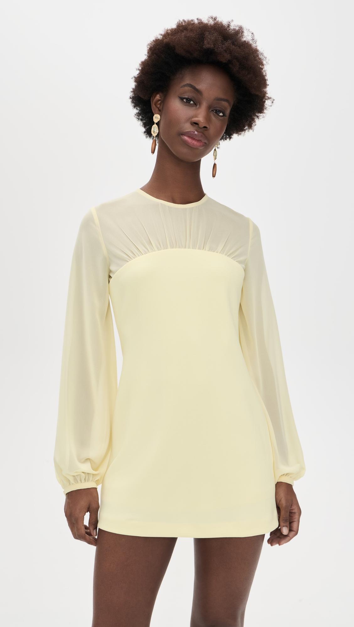 mixed media mini dress with puff sleeves