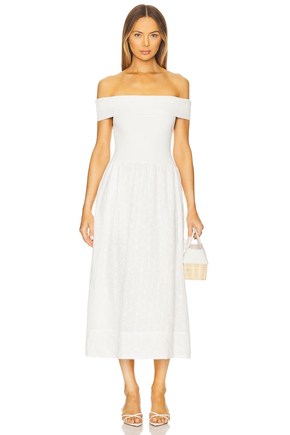 mixed media off shoulder dress