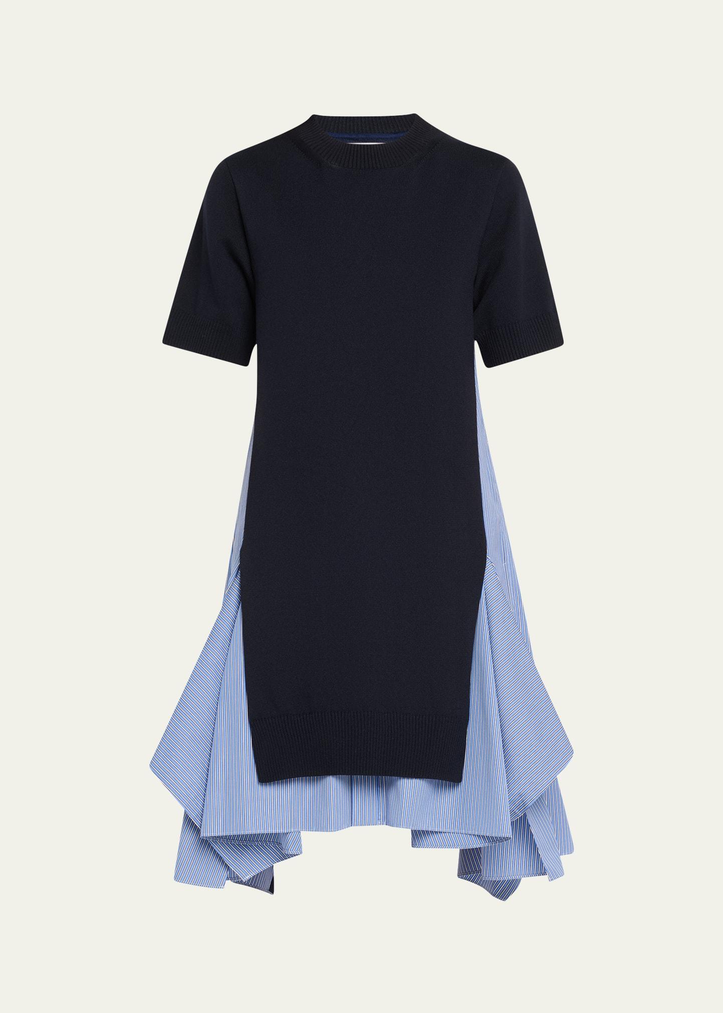 mixed-media short-sleeve suiting sweater dress