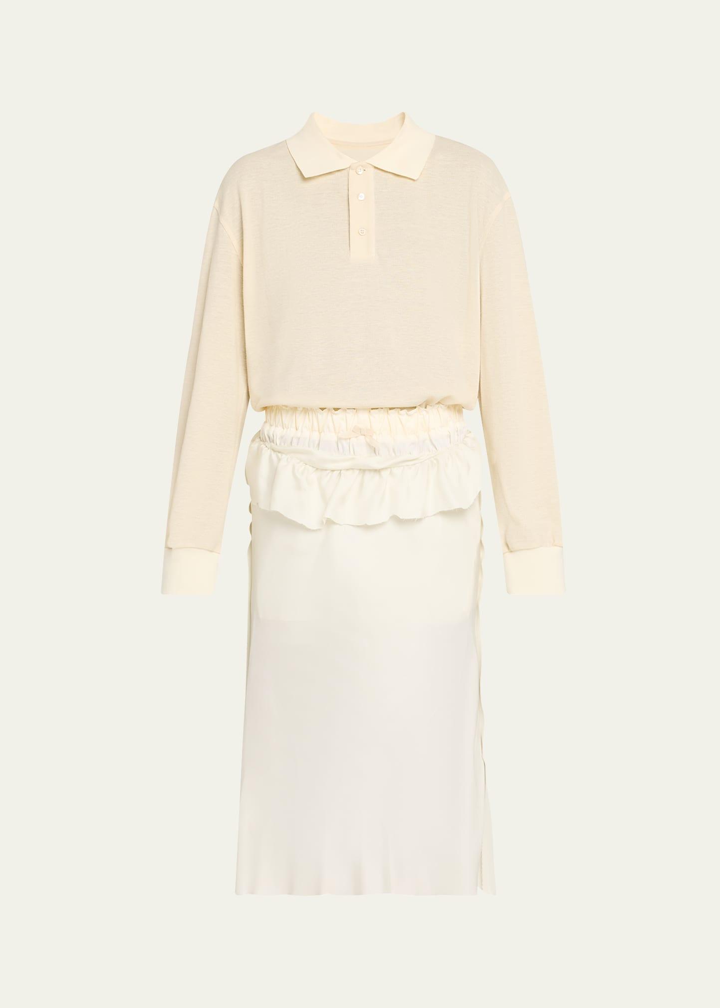 mixed-media silk midi polo dress