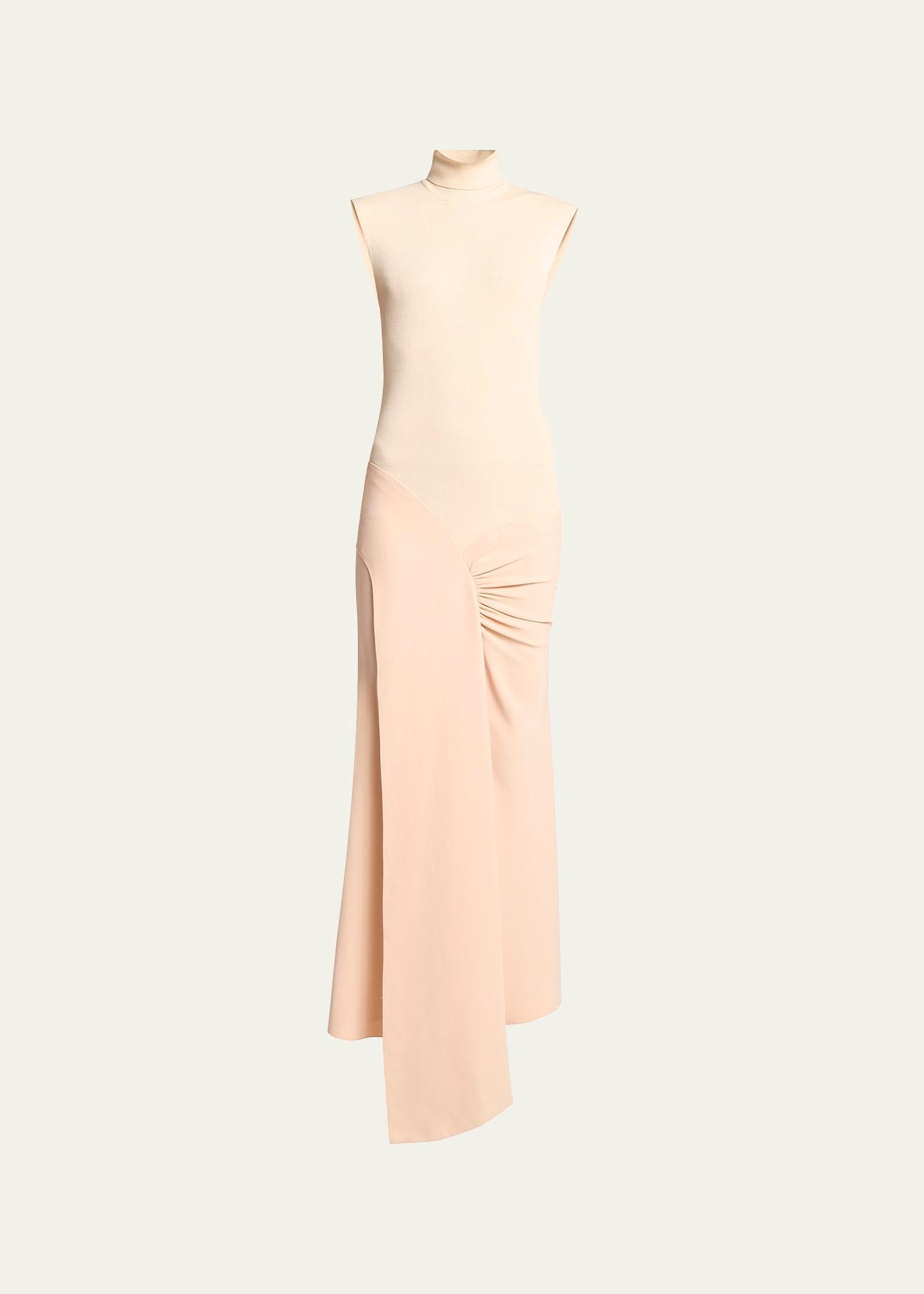 mixed-media turtleneck crop-waist maxi dress
