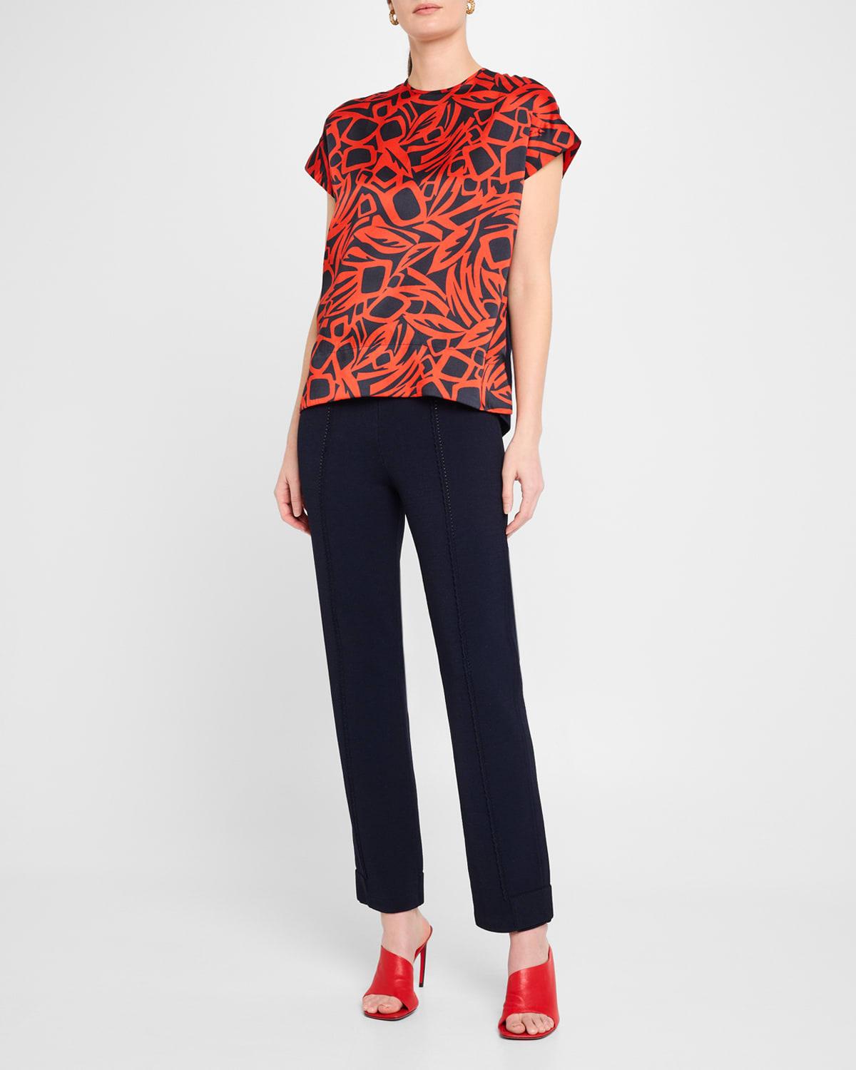 mixed-media vintage botanical-print short-sleeve top