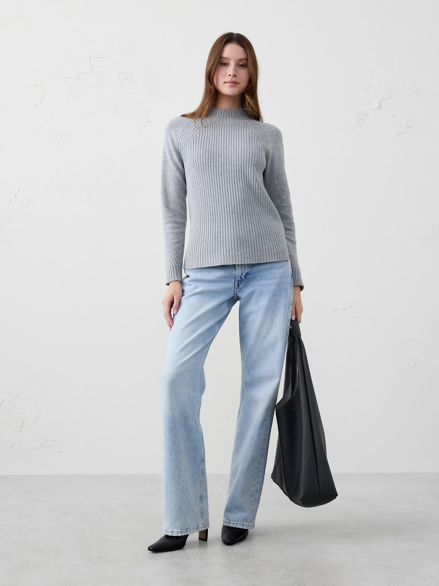mixed ribbed turtleneck sweater