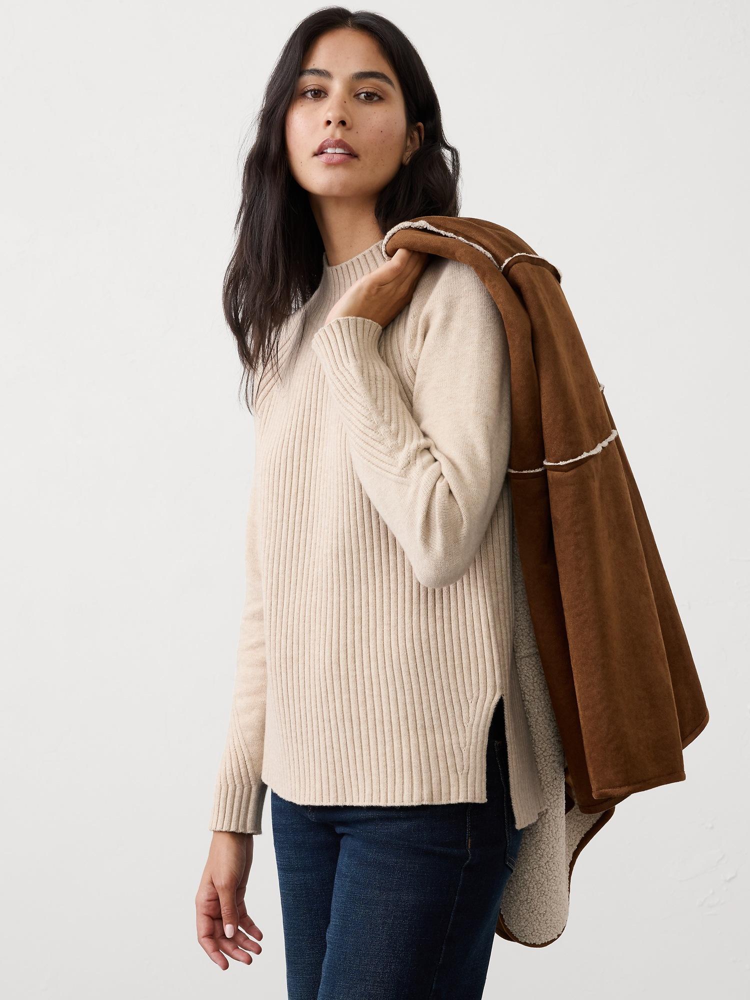 mixed ribbed turtleneck sweater