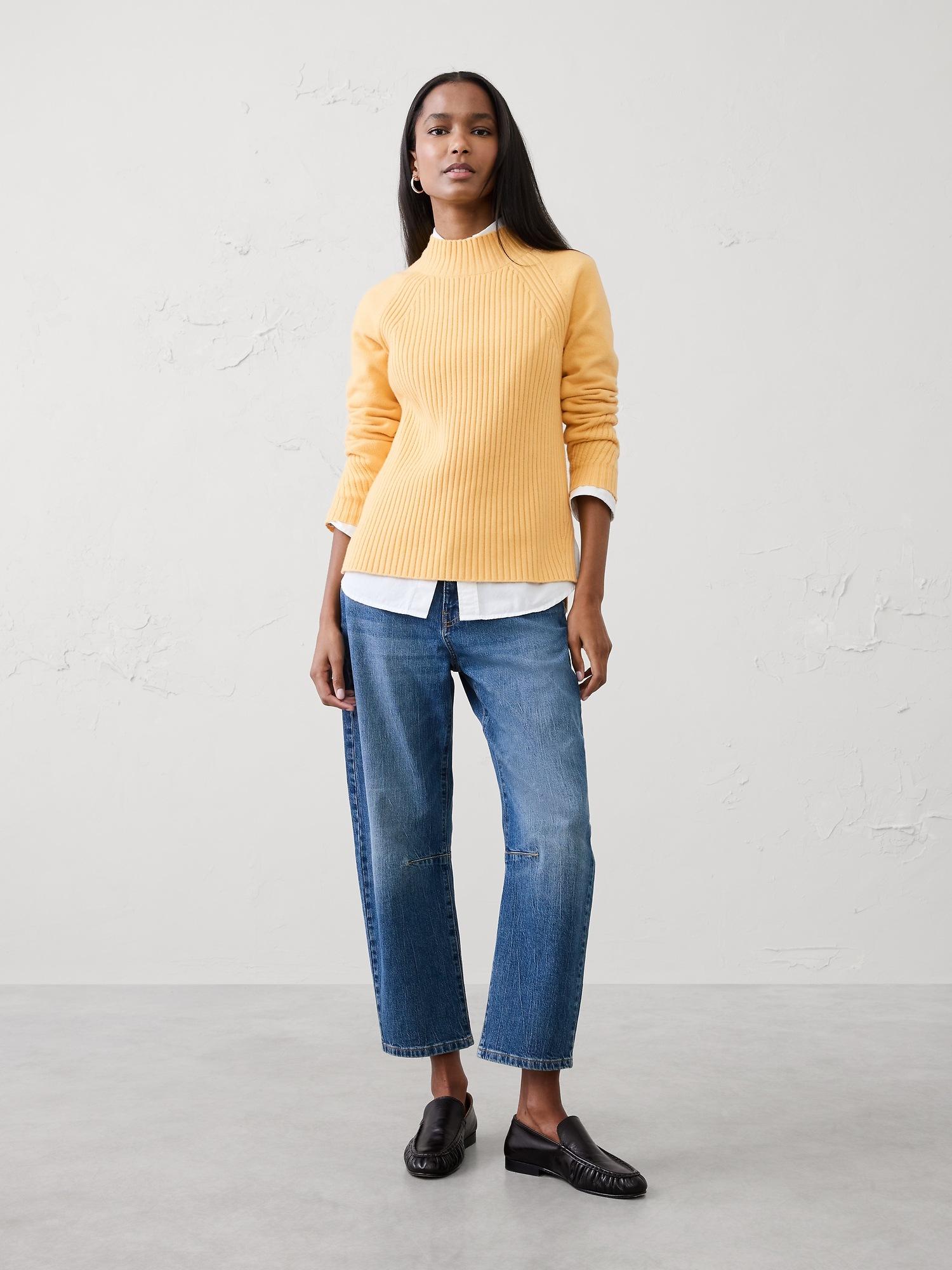 mixed ribbed turtleneck sweater