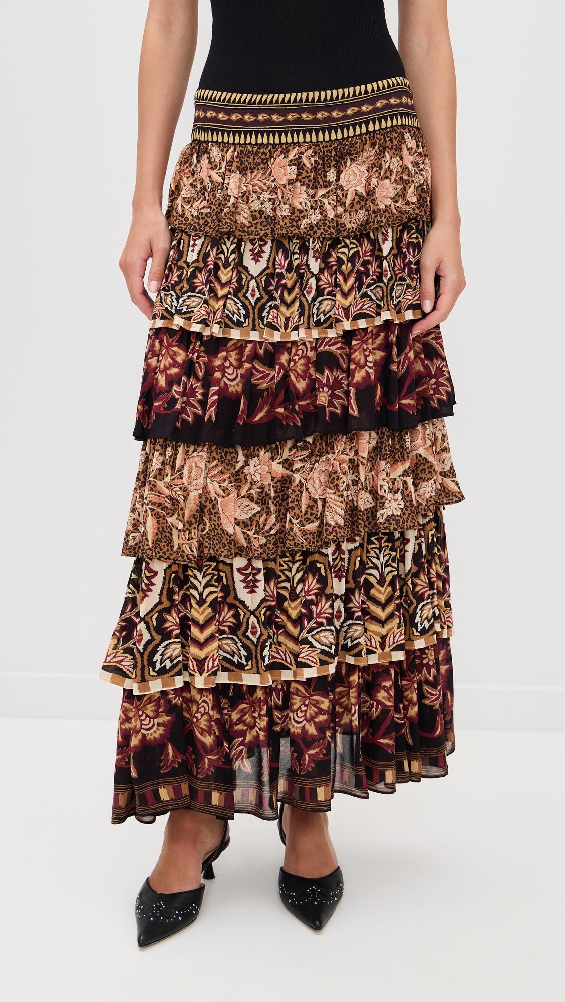 mixed scarves ruffled maxi skirt