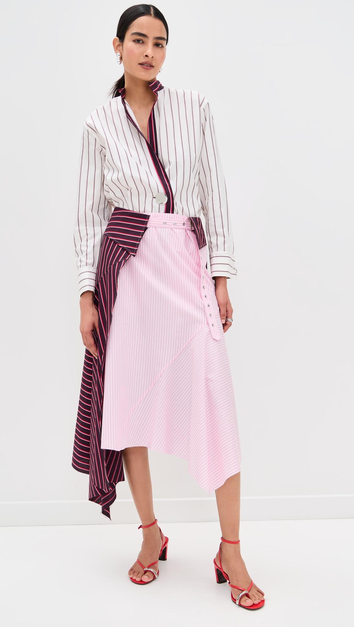 mixed stripes patchwork wrap midi skirt