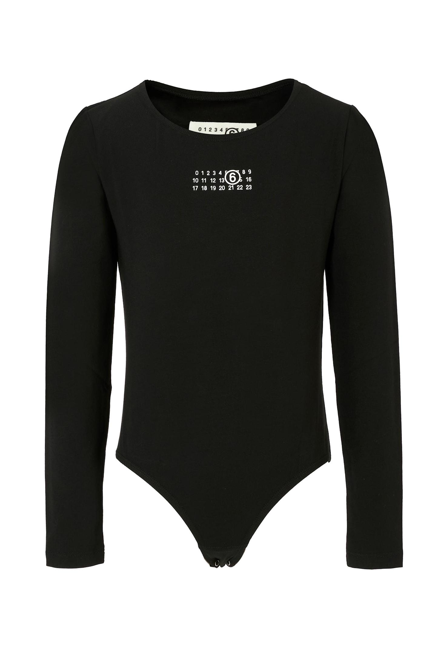 mm6 maison margiela black bodysuit for girl with white logo