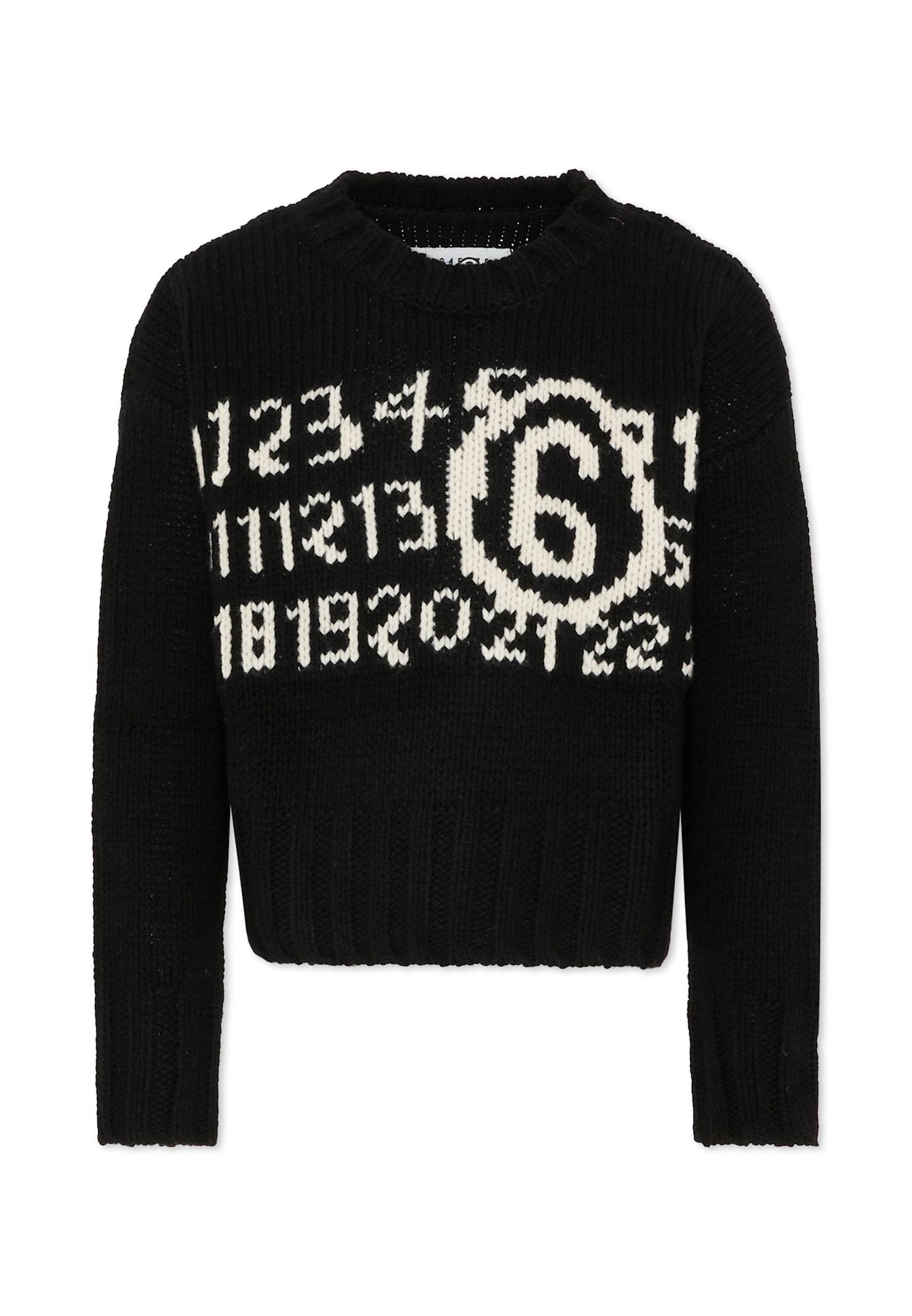 mm6 maison margiela black crop sweater for girl with logo