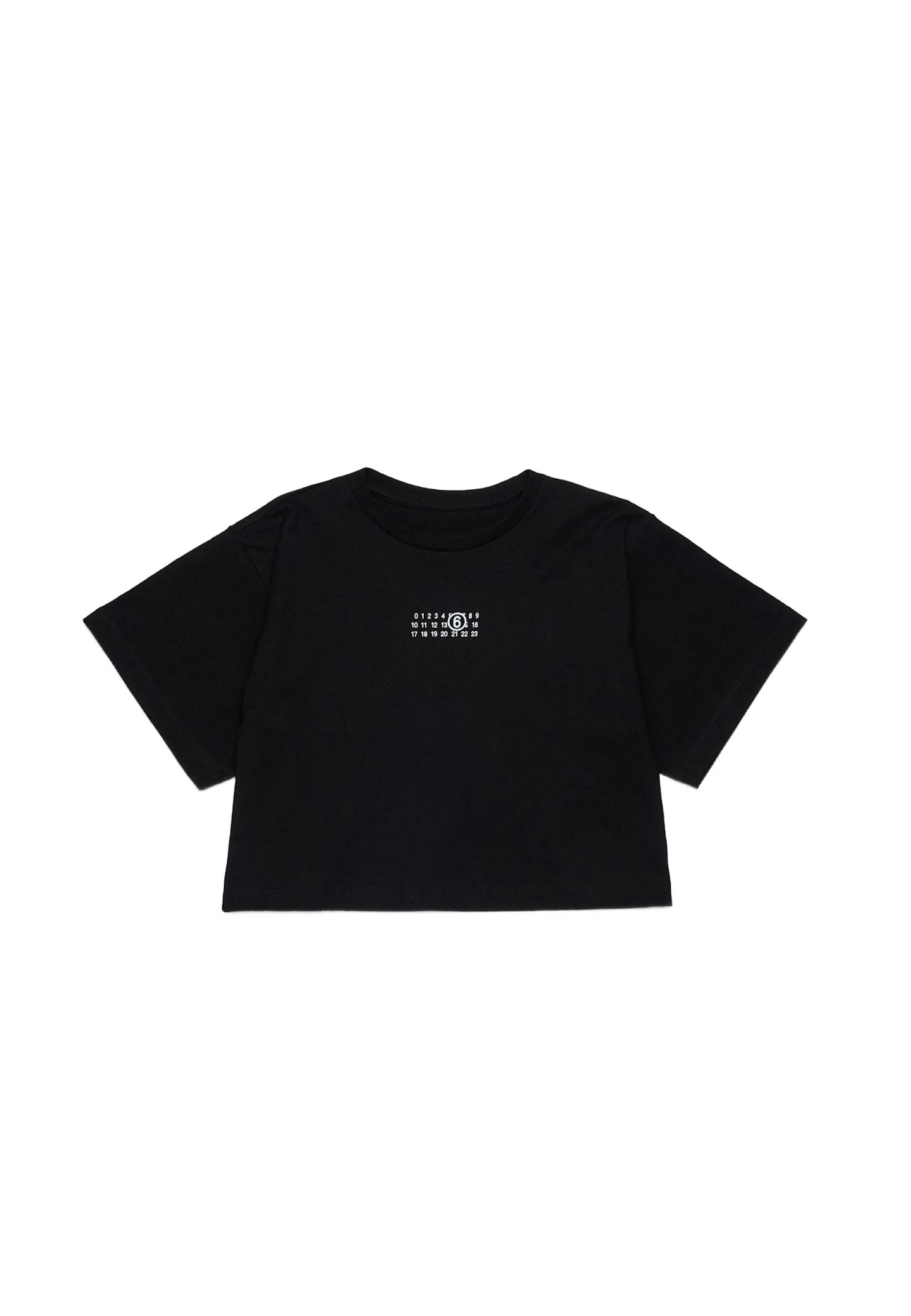 mm6 maison margiela black crop t-shirt for girl with logo