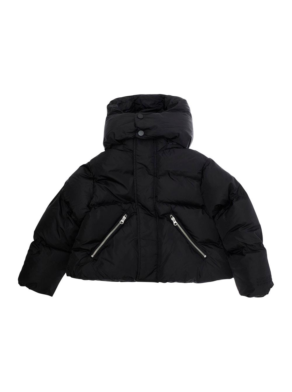 mm6 maison margiela black jacket with hood and front zip pockets in tech fabric boy