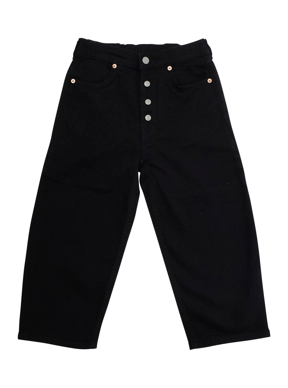 mm6 maison margiela black pants with rear elastic waist and logo patch on the rear in cotton stretch boy
