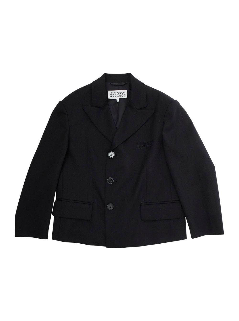 mm6 maison margiela black single-breasted jacket with classic lapels in wool blend boy