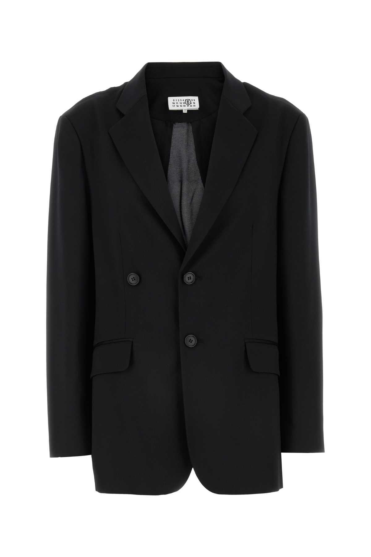 mm6 maison margiela black stretch polyester blend blazer