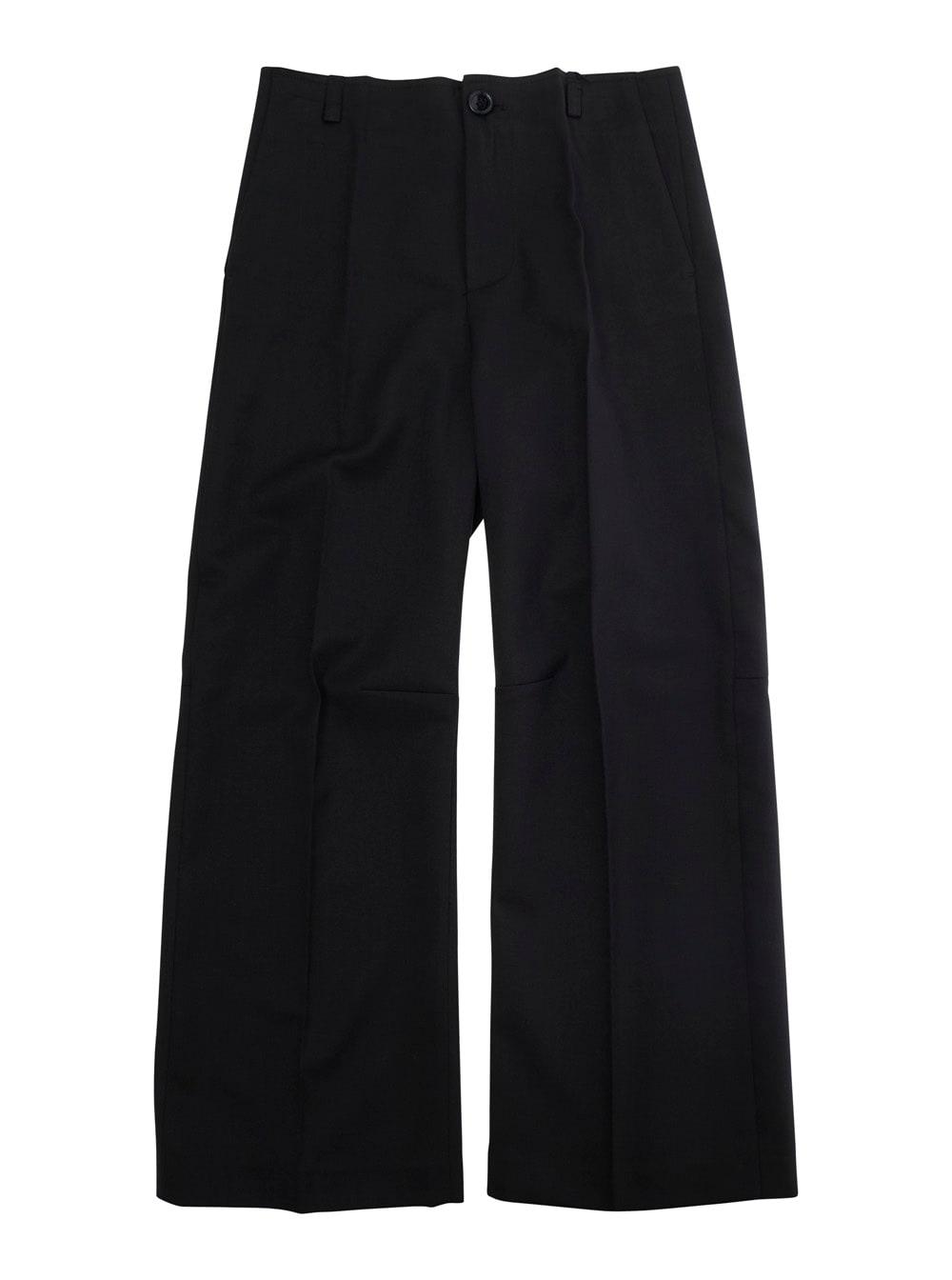 mm6 maison margiela black trousers with tone-on-tone logo on the back in wool blend boy