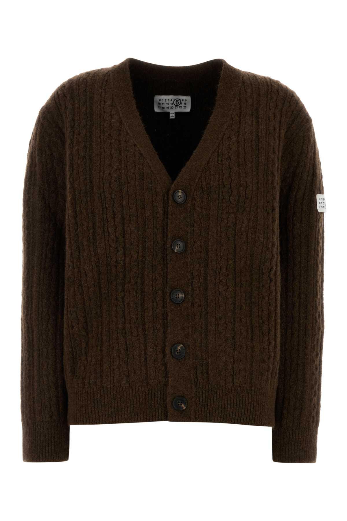 mm6 maison margiela brown stretch wool blend cardigan