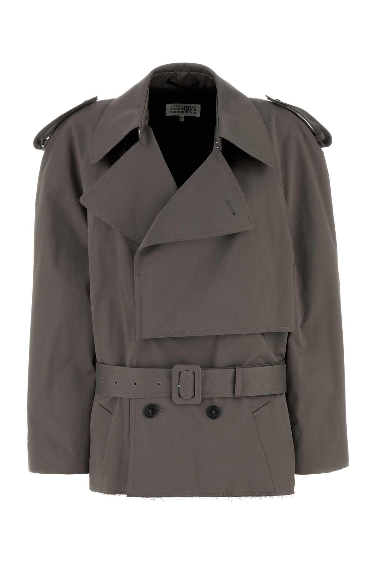 mm6 maison margiela dark grey stretch cotton trench coat