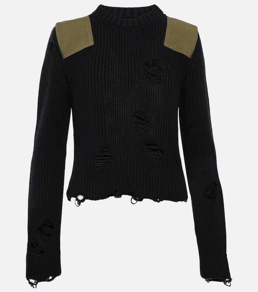 mm6 maison margiela distressed cotton and wool sweater