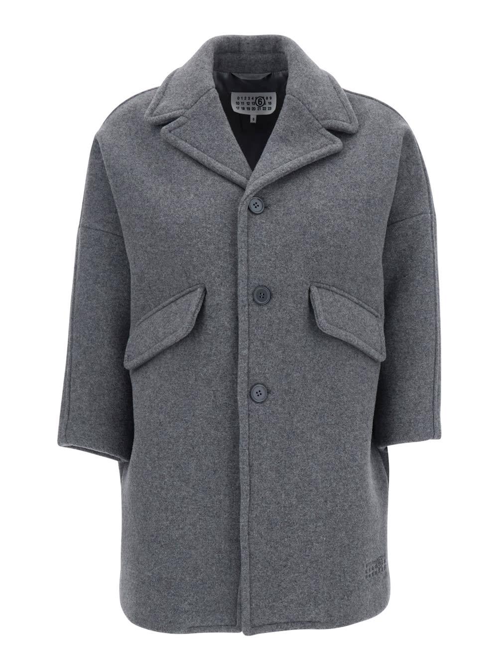 mm6 maison margiela grey jacket with notched revers and dropped shoulders in wool blend boy
