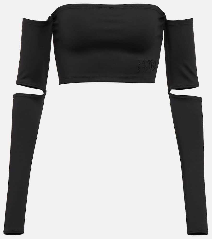 mm6 maison margiela jersey crop top with cutout sleeves