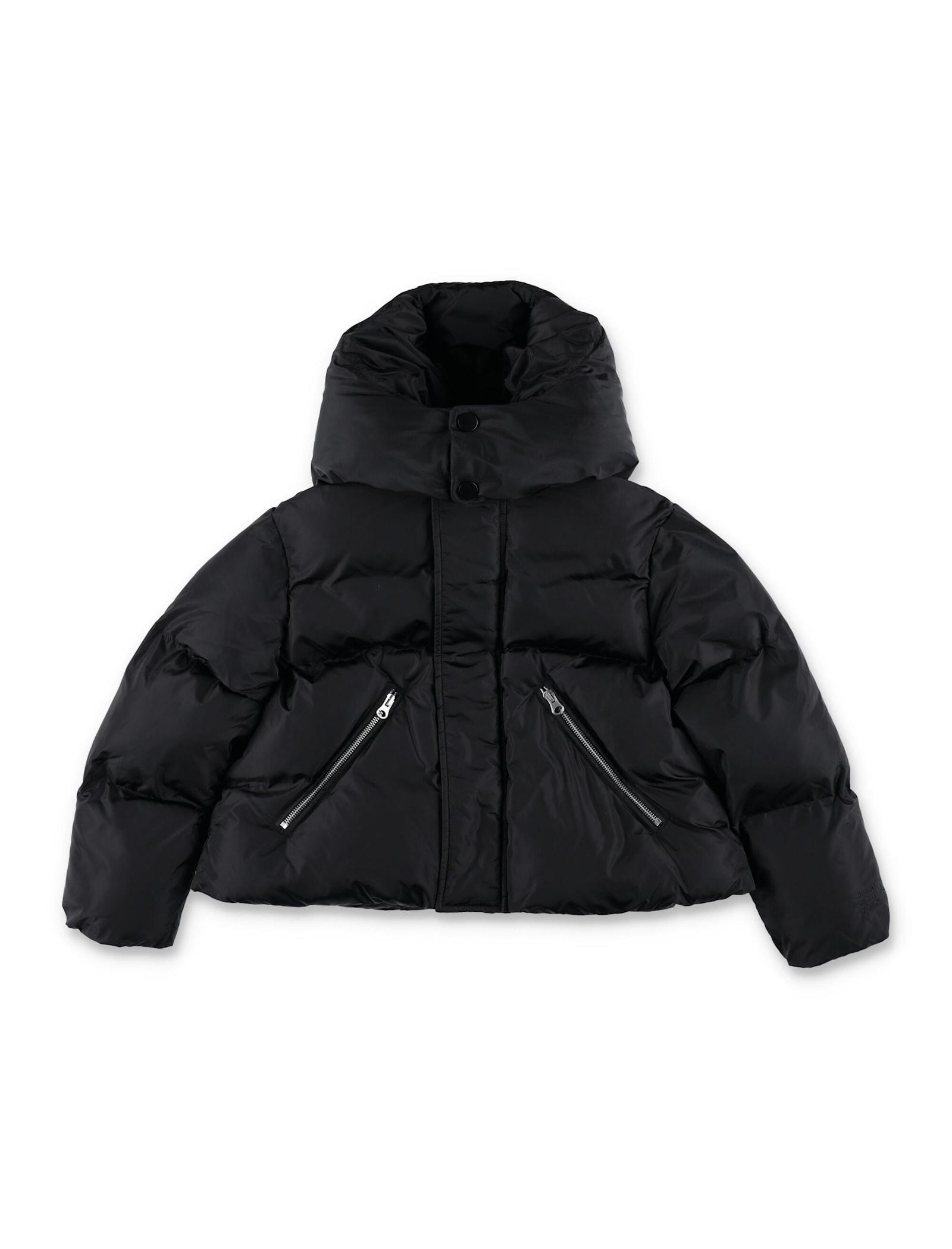 mm6 maison margiela kid black puffer jacket with high collar