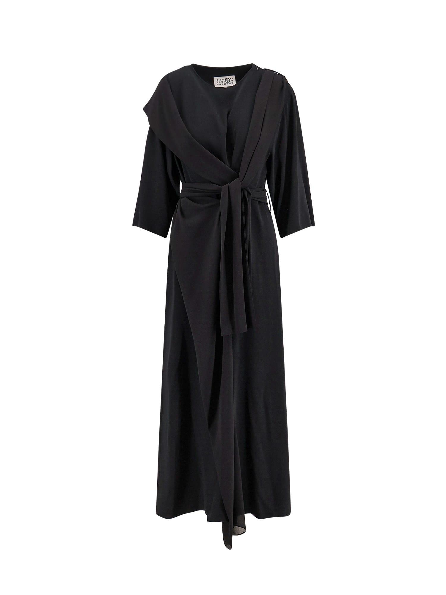 mm6 maison margiela long jersey dress with satin inserts