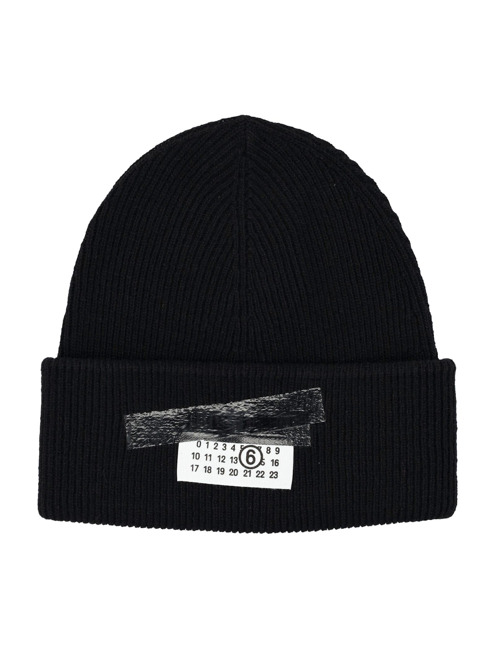mm6 maison margiela mm6 wool blend ribbed beanie black
