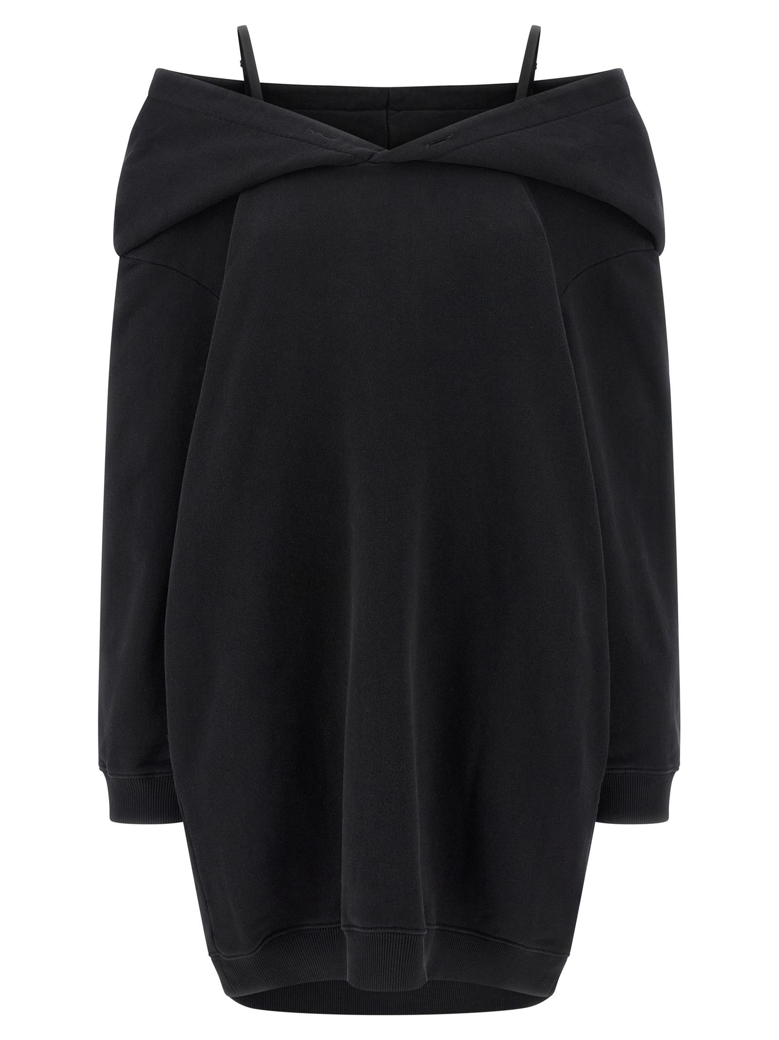 mm6 maison margiela off-shoulder hooded dress black cotton - women