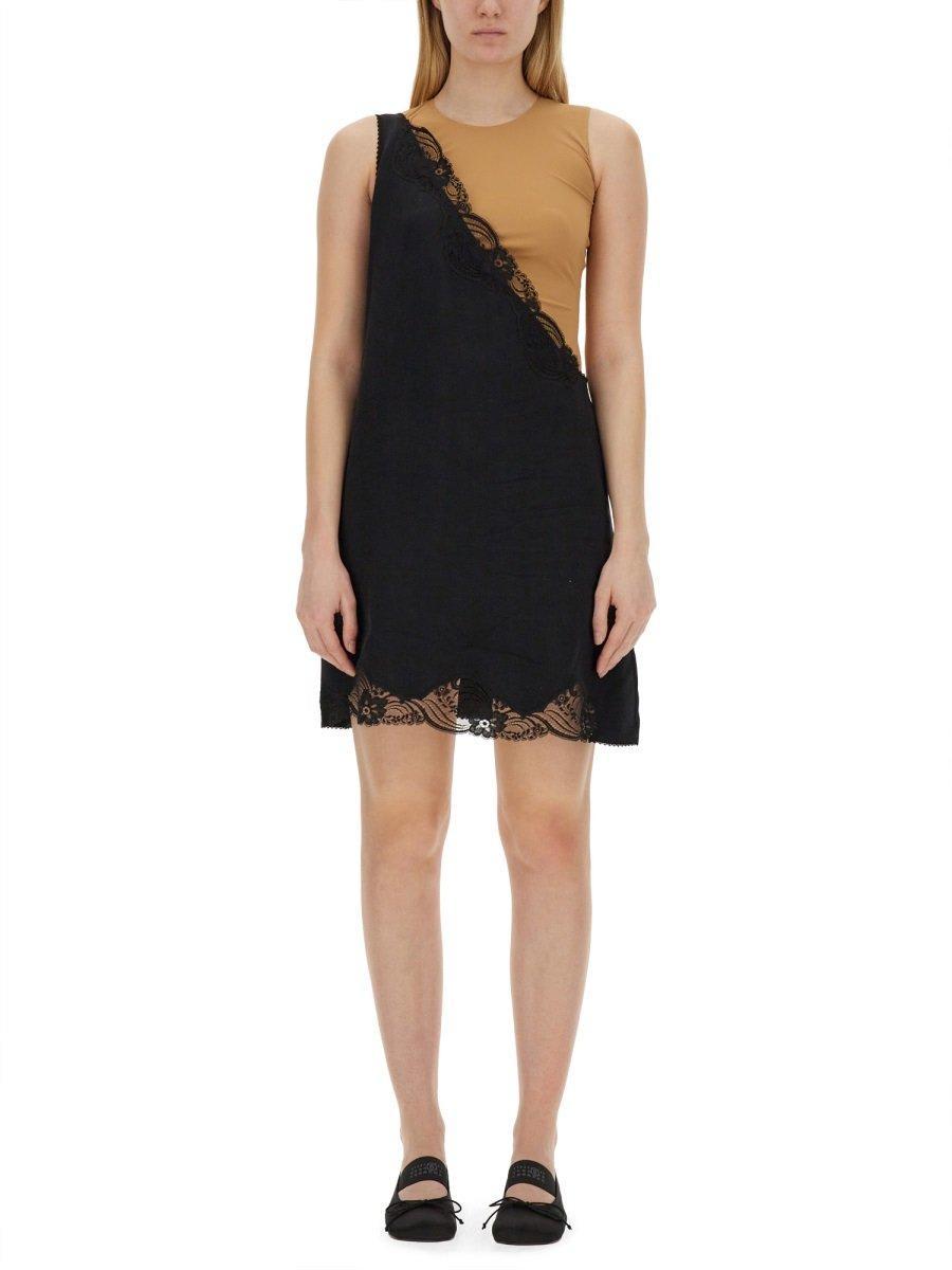 mm6 maison margiela one shoulder lace trim dress