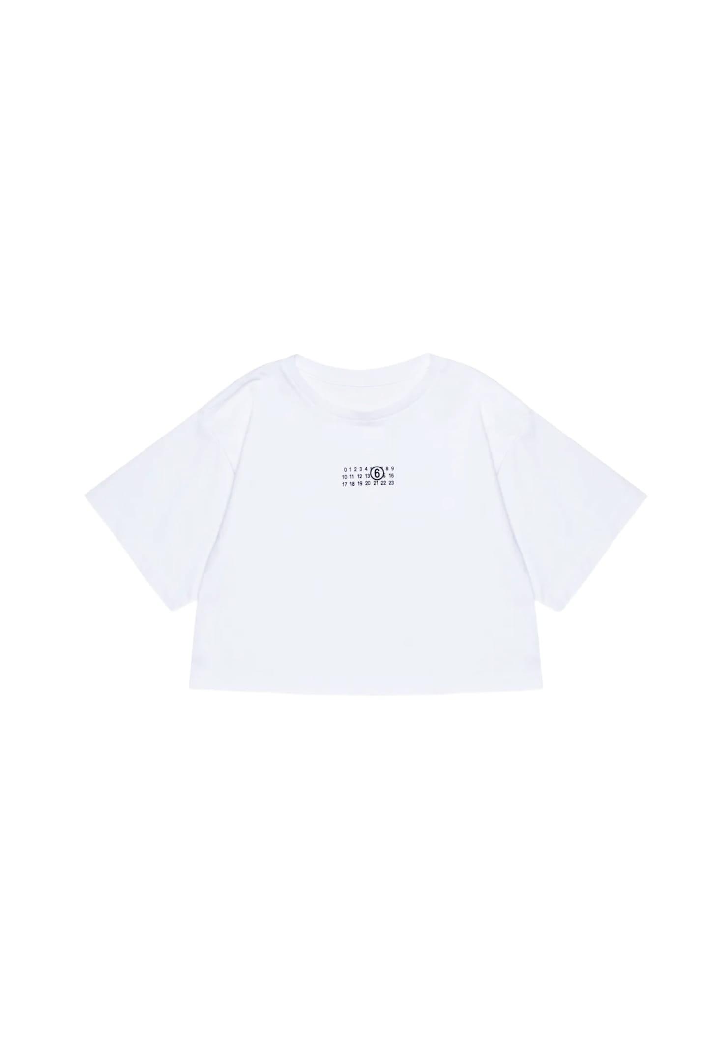 mm6 maison margiela white crop t-shirt for girl with logo