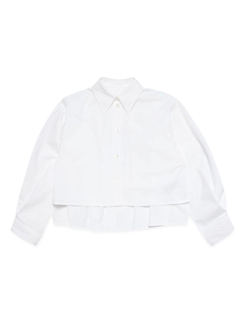 mm6 maison margiela white shirt with classic collar and tonal logo patch in cotton boy