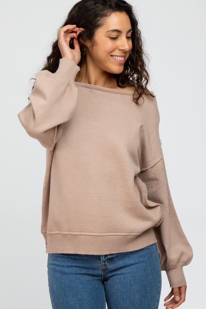 mocha boat neck bubble sleeve sweater