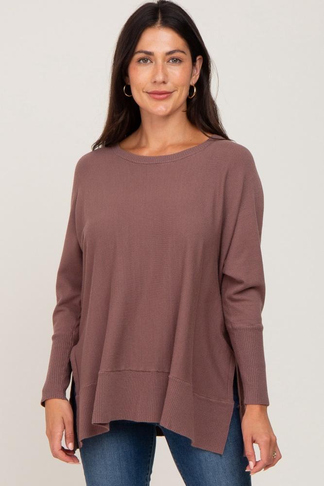mocha dolman sleeve side slit sweater