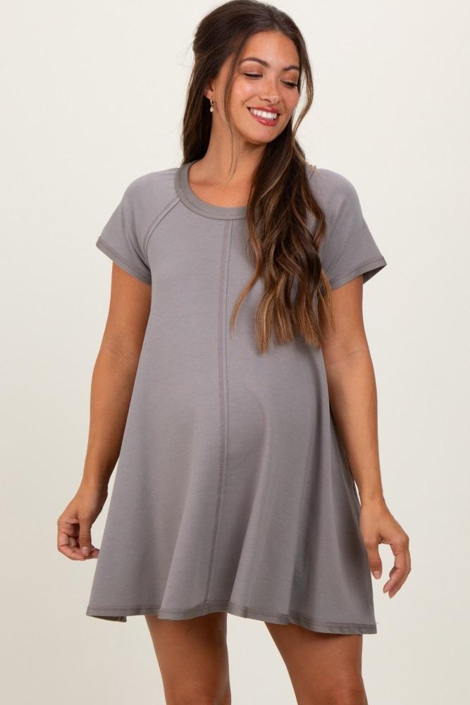 mocha french terry basic short sleeve maternity mini dress