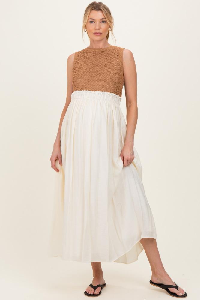 mocha knit bodice contrast skirt maternity maxi dress