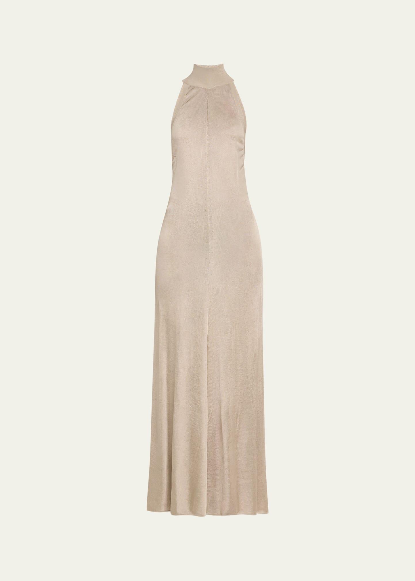 mock-neck button backless knit gown